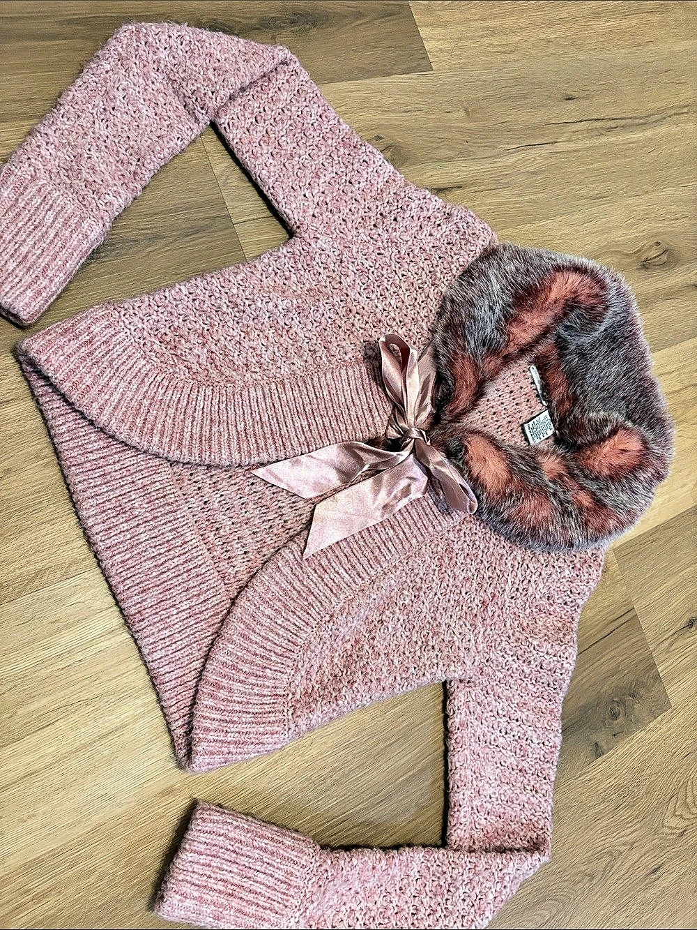 Pandemonium Pink Faux Fur Collar Knit Cardigan